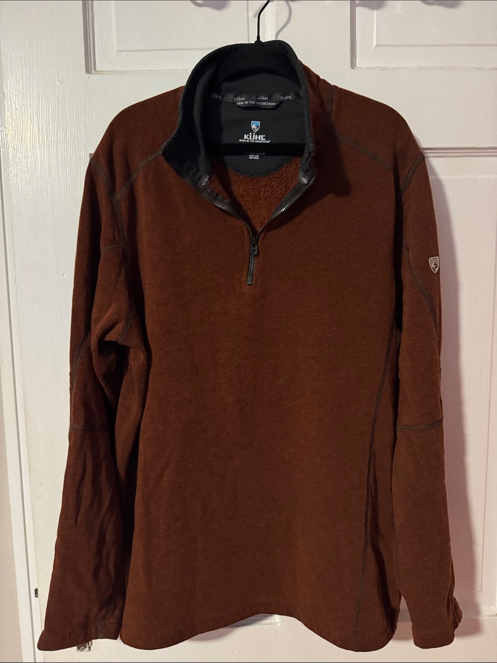 Kuhl Pullover Men's Large Brown Fleece 1/4 Long Sleeve Hiking Outdoor Top